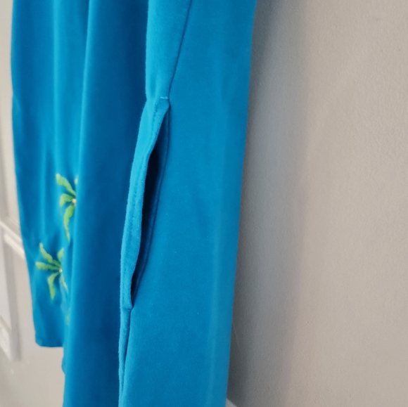 Quacker Factory Blue Short Sleeve Beach cover up with Pam trees Size M - Picture 4 of 7